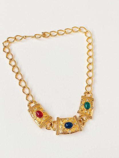 Vintage AVON Etruscan Revival Multicolored Cabochons & Rhinestones Necklace