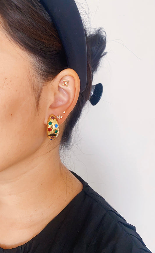 Vintage Celestial Dome Rhinestone Half Moon Clip On Earrings