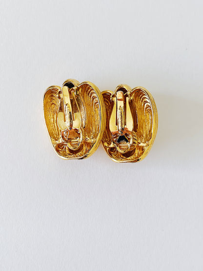 Vintage St. John Sculptural Shell Clip-On Earrings – 24K Gold-Plated