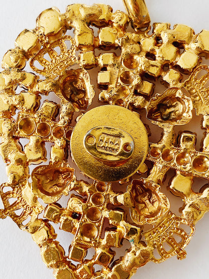 Vintage Rena Lange Large Lion Heart Pendant Necklace