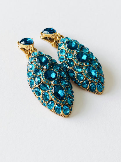 Oscar de la Renta Blue Crystal Drop Earrings