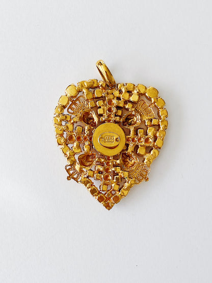 Vintage Rena Lange Large Lion Heart Pendant Necklace