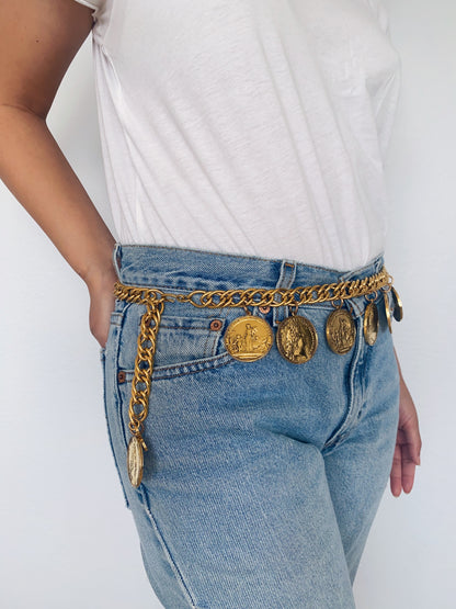 Vintage Gold-Plated Roman Coin Chain Belt
