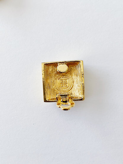 Vintage Givenchy Logo Square Clip-On Earrings