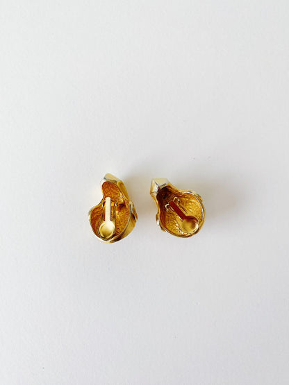 Vintage Chunky Pearl Curved Clip-On Earrings