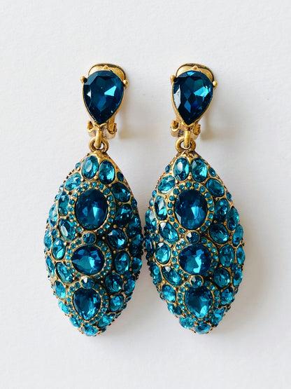 Oscar de la Renta Blue Crystal Drop Earrings