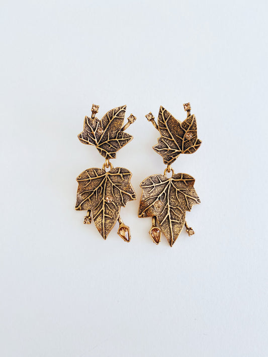 Vintage Oscar de la Renta Leaf Crystal Earrings