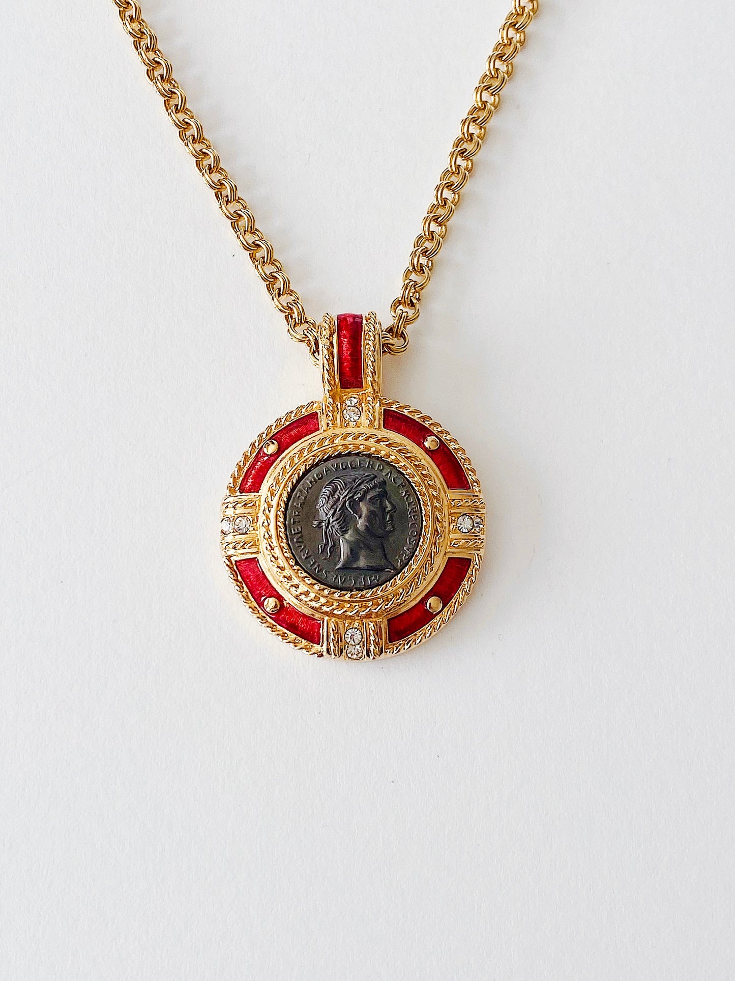 Vintage Swarovski Medallion Roman Coin Necklace