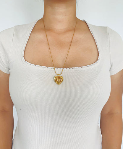 Vintage Caged Puffy Heart Pendant Necklace