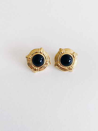 Vintage Monet Black Button Earrings