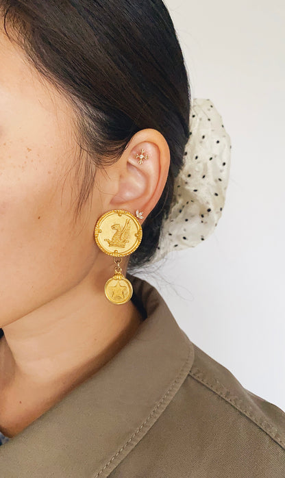 Vintage MISH Griffin Coin Earrings