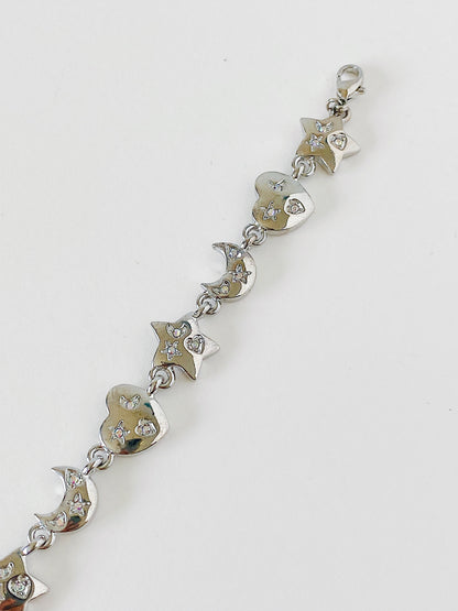 Vintage Kirks Folly Moon & Stars Bracelet Aurora Borealis Rhinestone