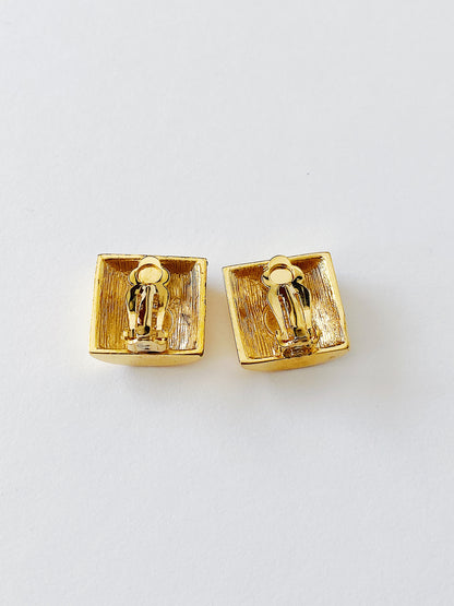 Vintage Givenchy Logo Square Clip-On Earrings