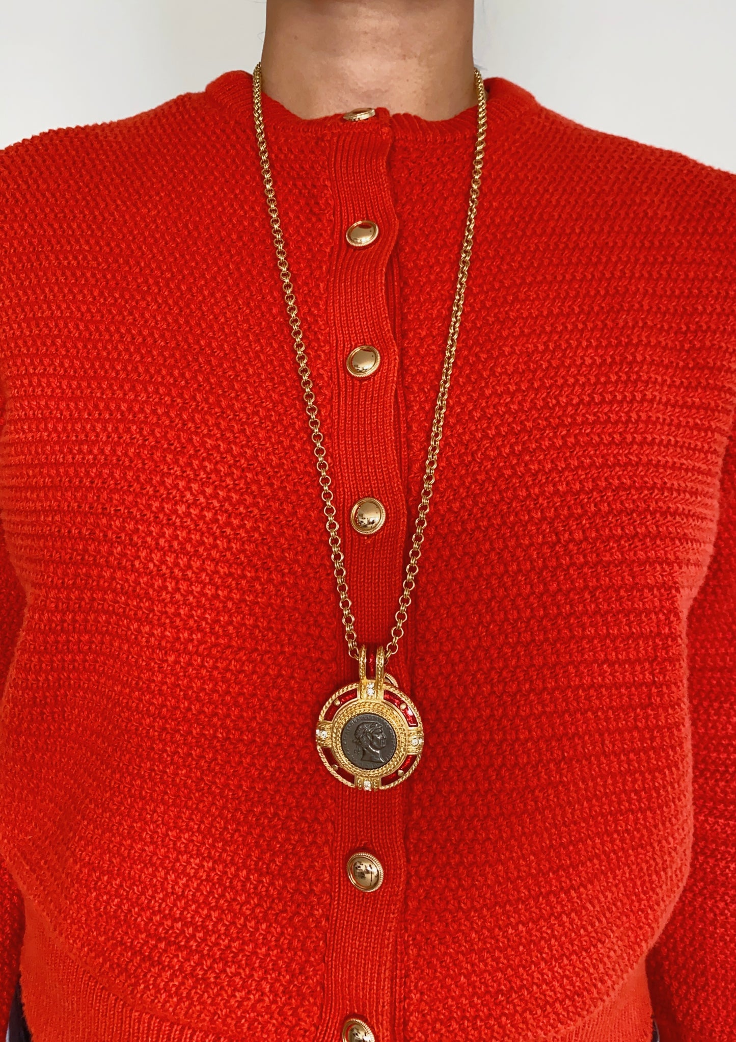 Vintage Swarovski Medallion Roman Coin Necklace