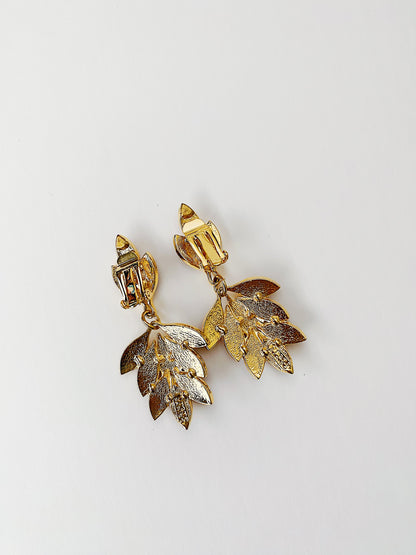 Vintage Orena Paris Amber Enamel Leaf Earrings