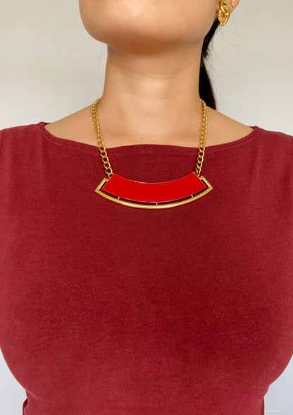 Vintage Monet Abstract Red Enamel Necklace