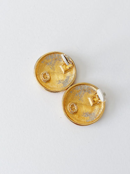 Vintage Swarovski Medallion Roman Coin Clip-On Earrings