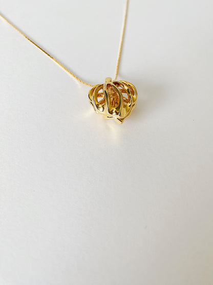 Vintage Caged Puffy Heart Pendant Necklace