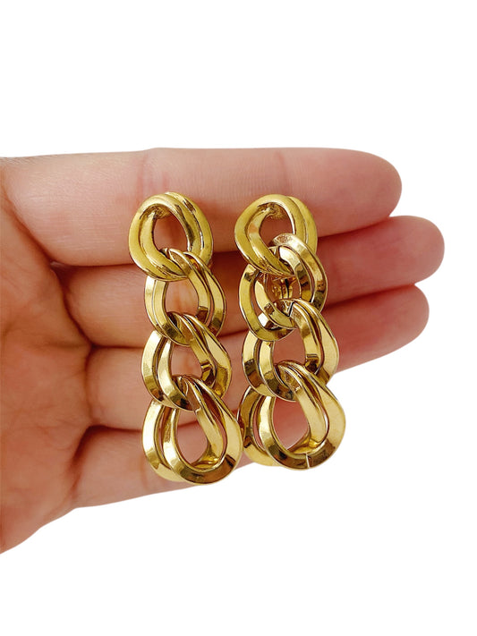 Vintage Monet Oval Double Link Chain Clip-On Earrings