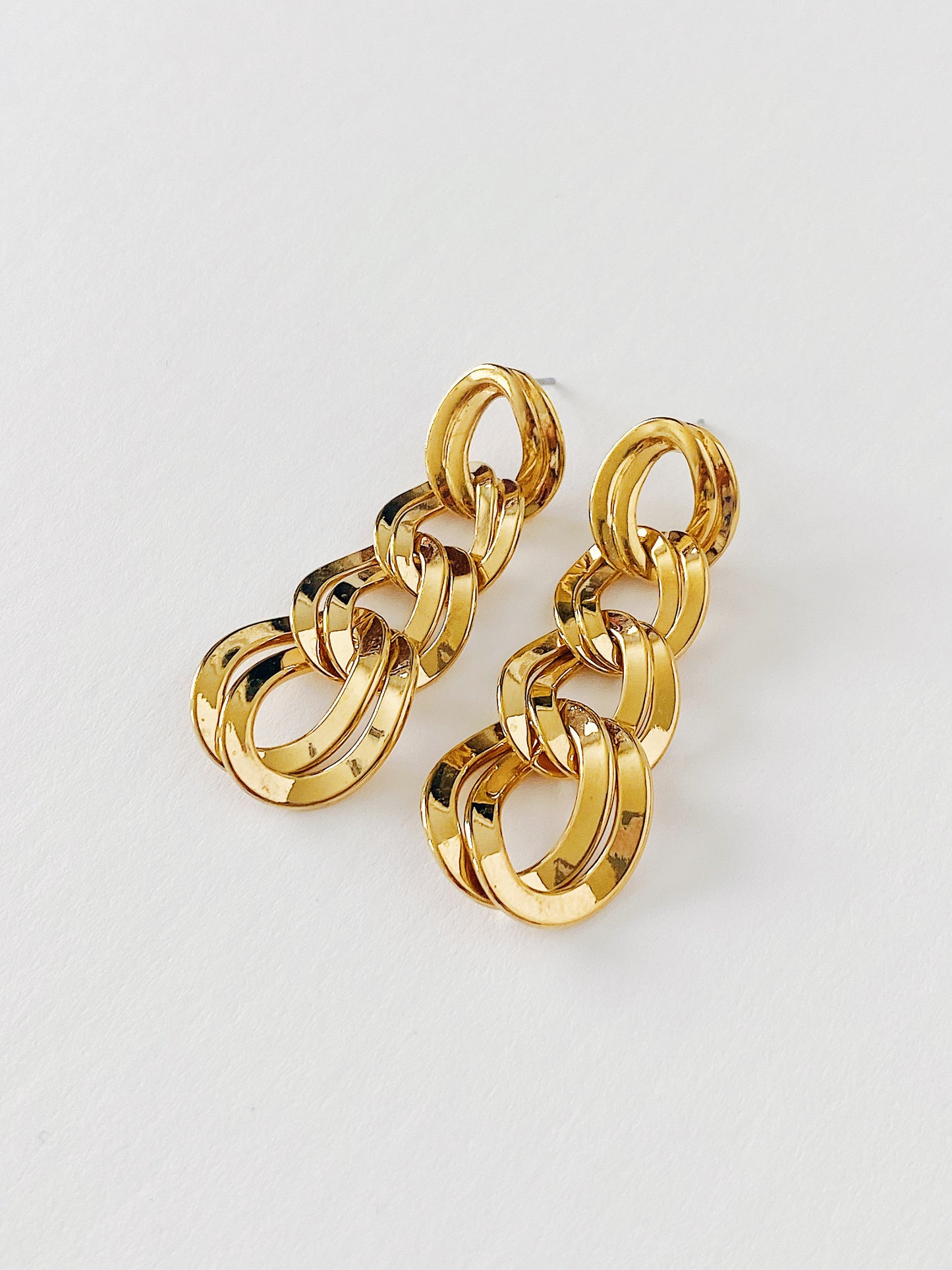 Vintage Monet Oval Double Link Chain Dangle Earrings