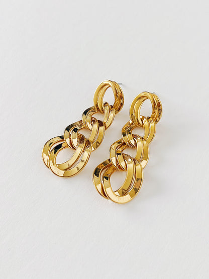 Vintage Monet Oval Double Link Chain Dangle Earrings