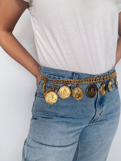 Vintage Gold-Plated Roman Coin Chain Belt