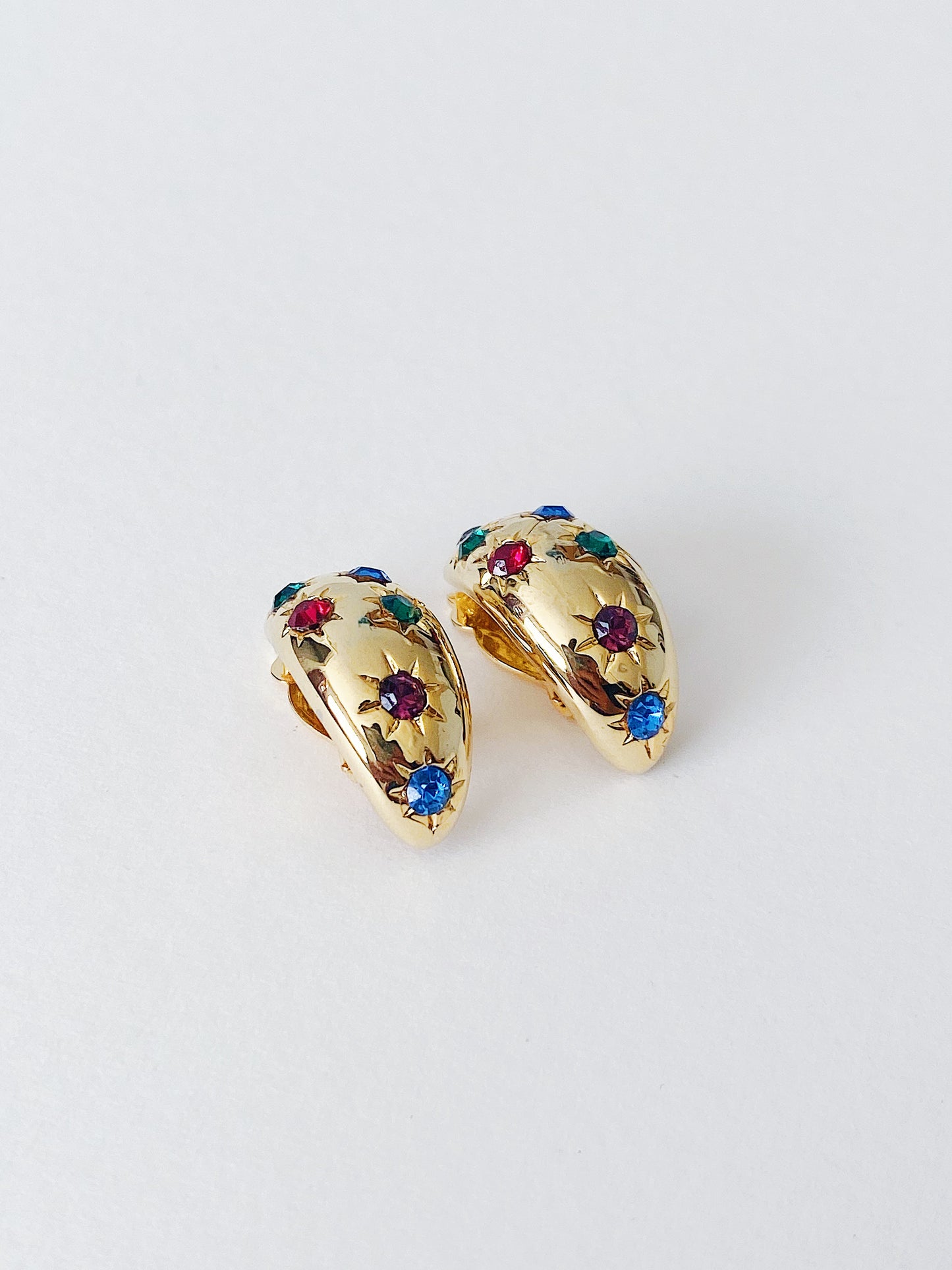 Vintage Celestial Dome Rhinestone Half Moon Clip On Earrings