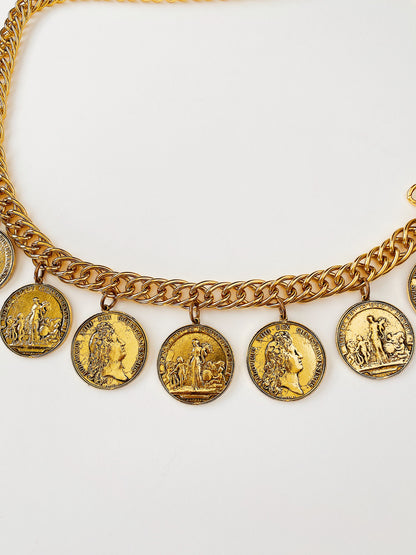 Vintage Gold-Plated Roman Coin Chain Belt