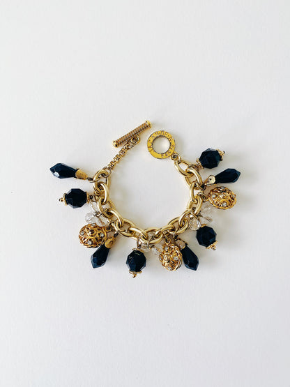 Vintage JACKY DE G. Black & Gold Chunky Charm Bracelet