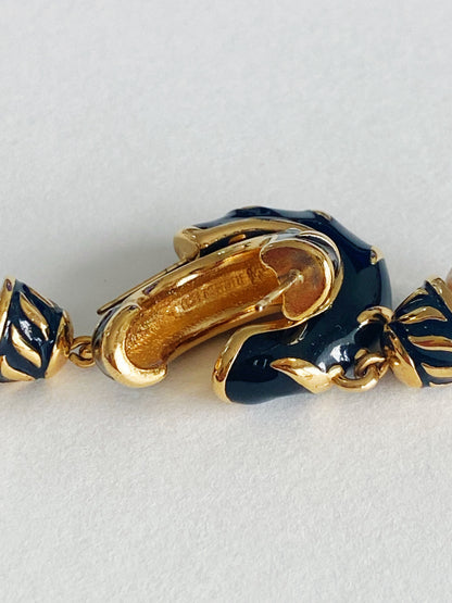 Vintage Richelieu Black & Gold Faux Pearl Drop Earrings