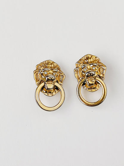 Vintage KJL for AVON Lion Door Knocker Earrings