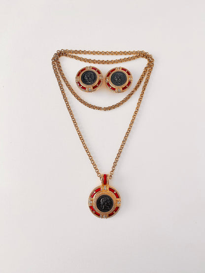 Vintage Swarovski Medallion Roman Coin Necklace
