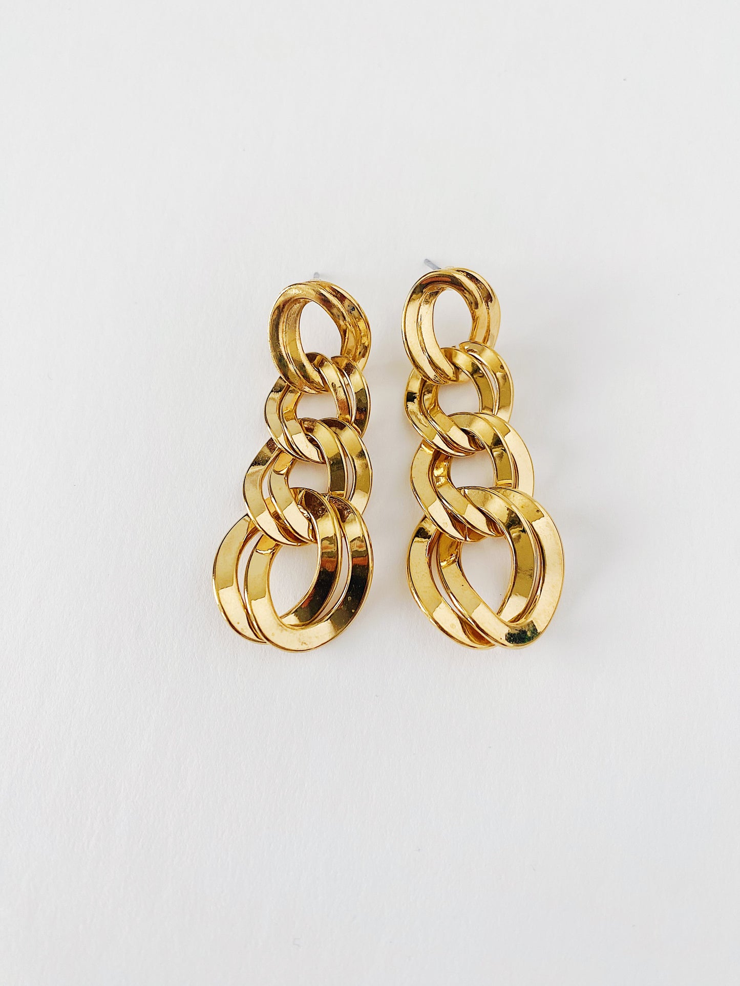 Vintage Monet Oval Double Link Chain Dangle Earrings