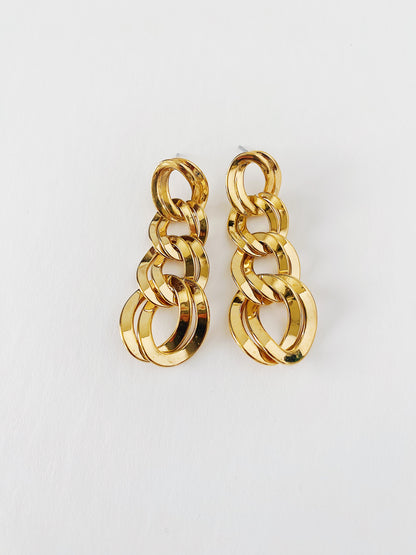 Vintage Monet Oval Double Link Chain Dangle Earrings
