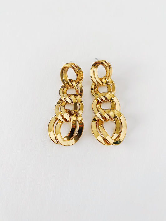 Vintage Monet Oval Double Link Chain Dangle Earrings