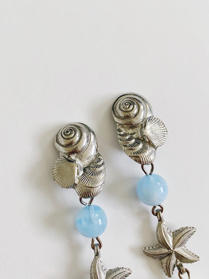 Vintage Seashell Drop Clip Earrings