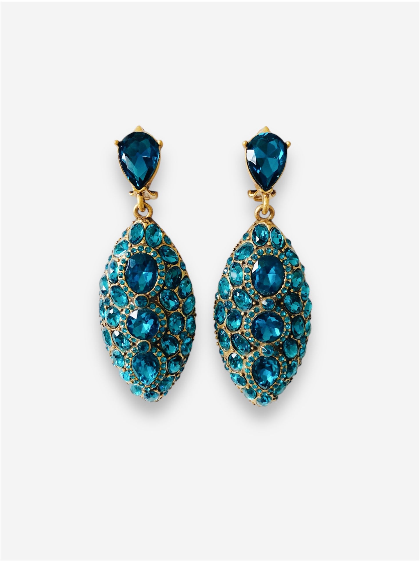 Oscar de la Renta Blue Crystal Drop Earrings