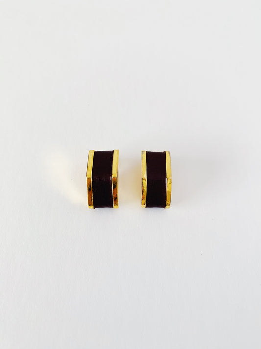 Vintage 1980s DKNY Donna Karan brown lambskin and gold-plated sculptural clip-on earrings