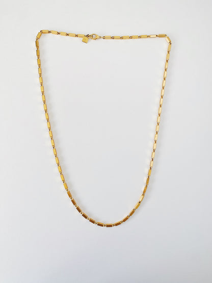 Vintage Anne Klein rectangle box chain necklace, brushed gold-plated, 1980s 1990s, long heavy chain, convertible necklace bracelet style