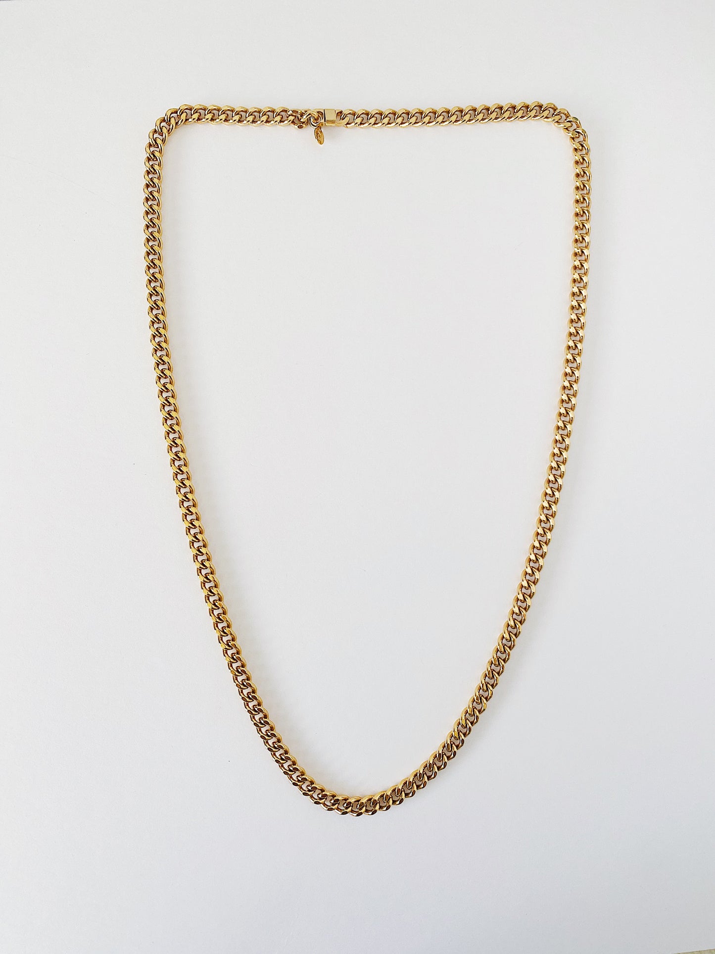 Vintage Kenneth Jay Lane Cuban link chain necklace, gold plated, 1980s 1990s, heavy weight, long convertible statement chain