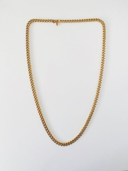 Vintage Kenneth Jay Lane Cuban link chain necklace, gold plated, 1980s 1990s, heavy weight, long convertible statement chain