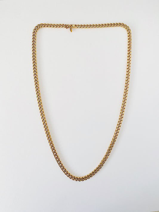 Vintage Kenneth Jay Lane Cuban link chain necklace, gold plated, 1980s 1990s, heavy weight, long convertible statement chain