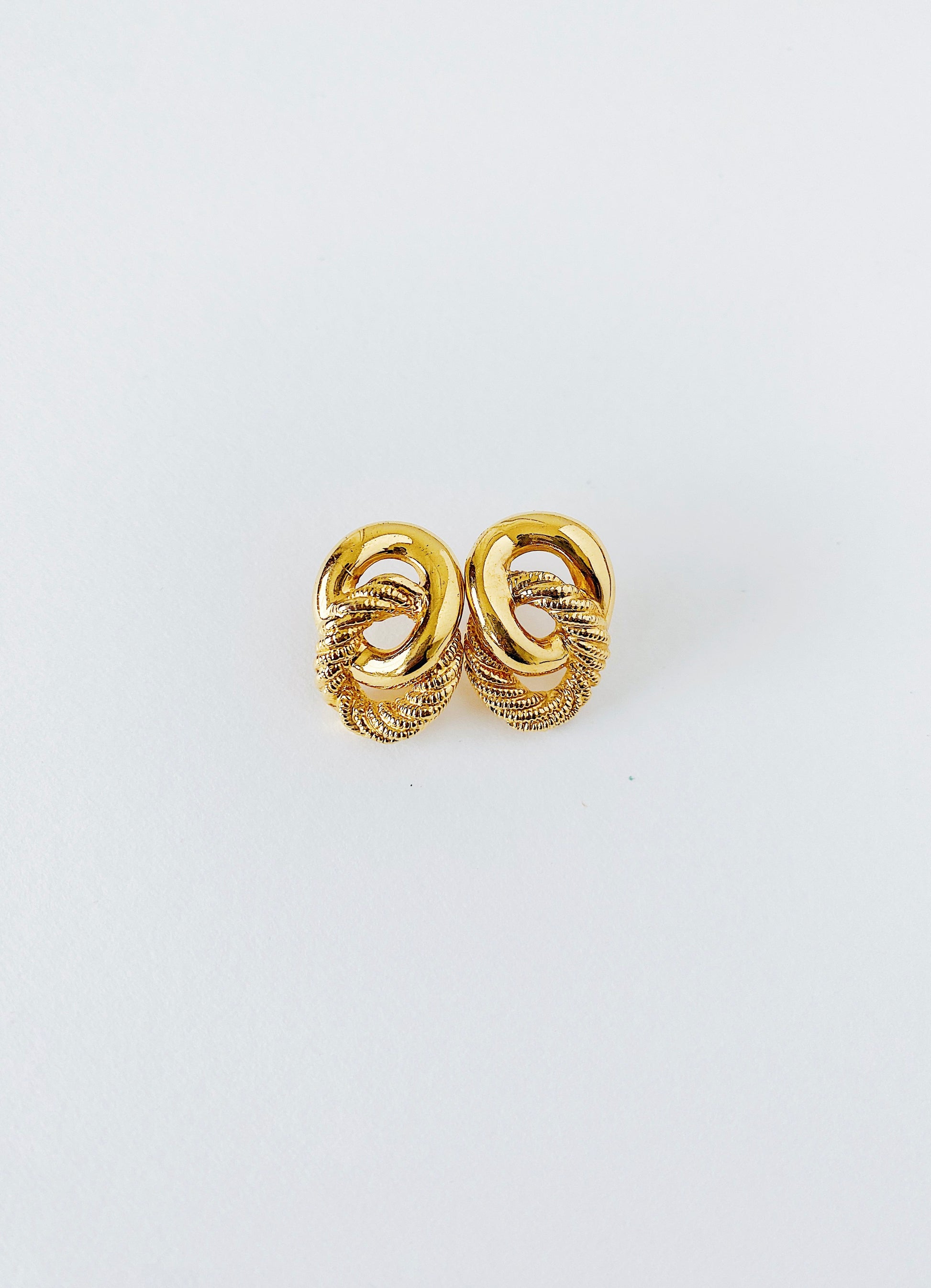 Vintage Napier gold love knot earrings, steel posts with new backings, 1980s 1990s era, classic mid-weight statement earrings