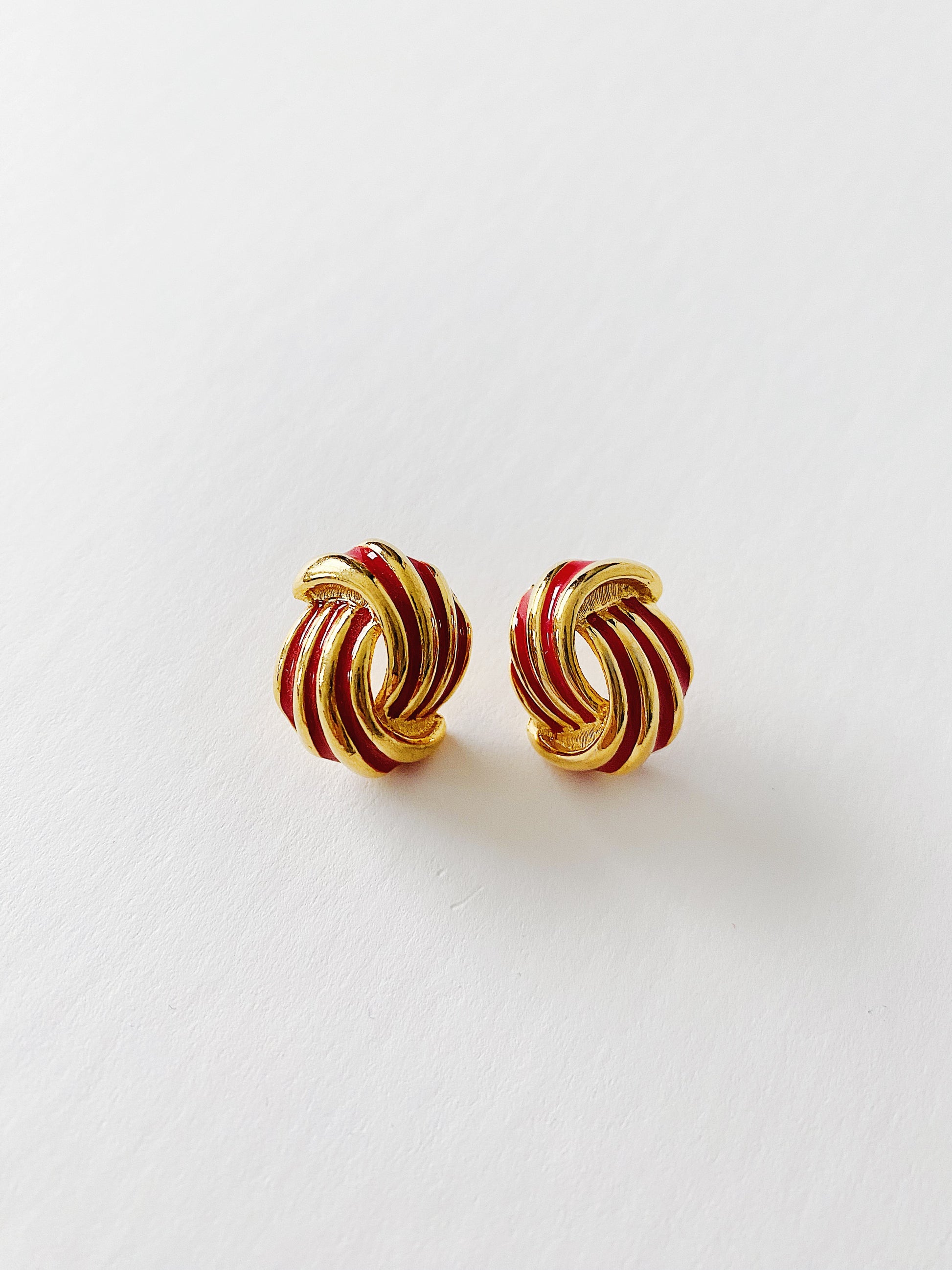 Vintage Napier red enamel knot earrings 1990s gold plated jewelry