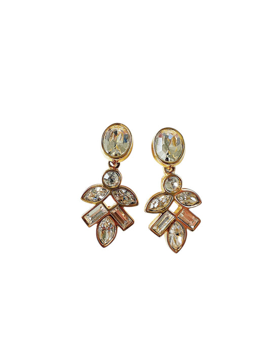 Vintage Swarovski S.A.L clear crystal floral gold-plated clip-on earrings, 1977–1988.